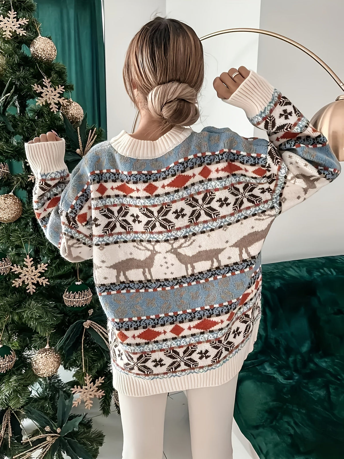 White reindeer Fair Isle Christmas sweater for women