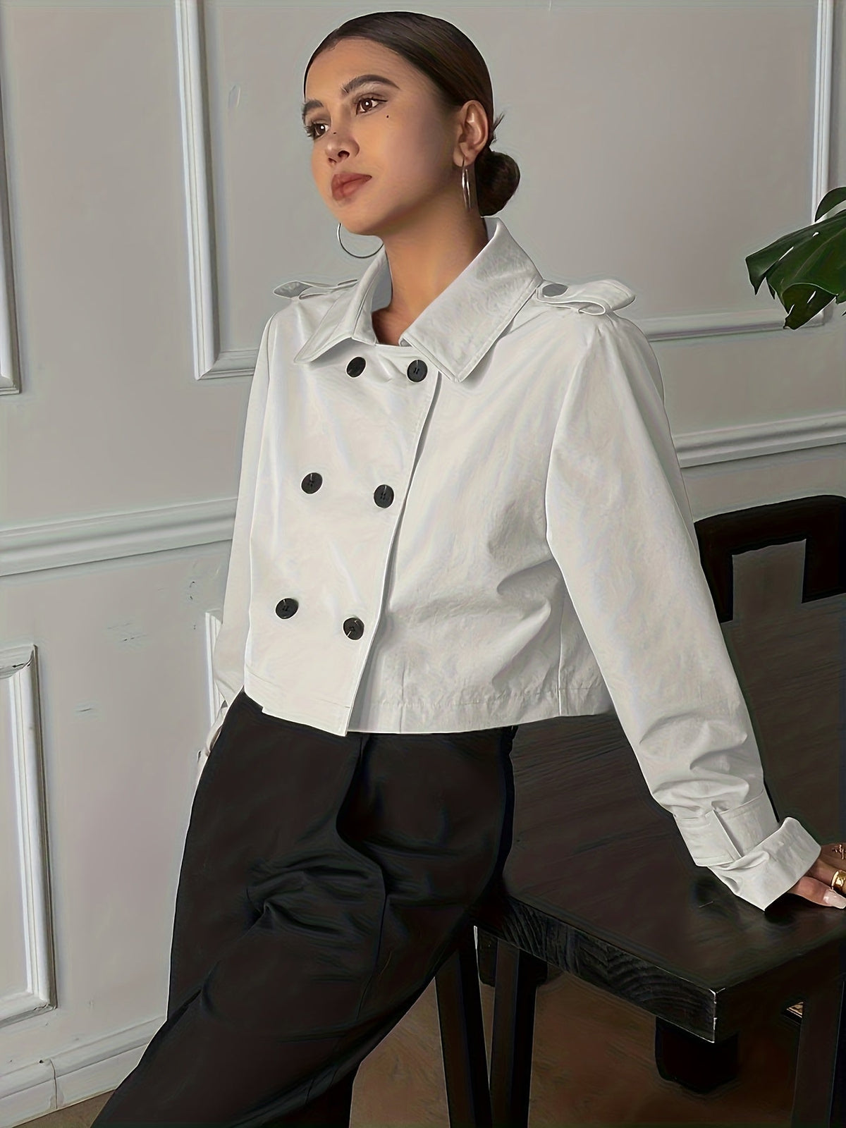Buckle cuff pea coat for women