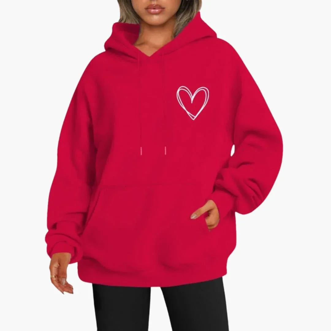 Heart print oversized hoodie for women
