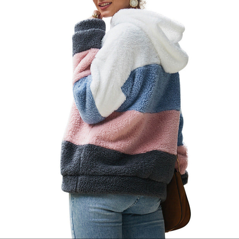 Colorblock oversized sherpa hoodie for women