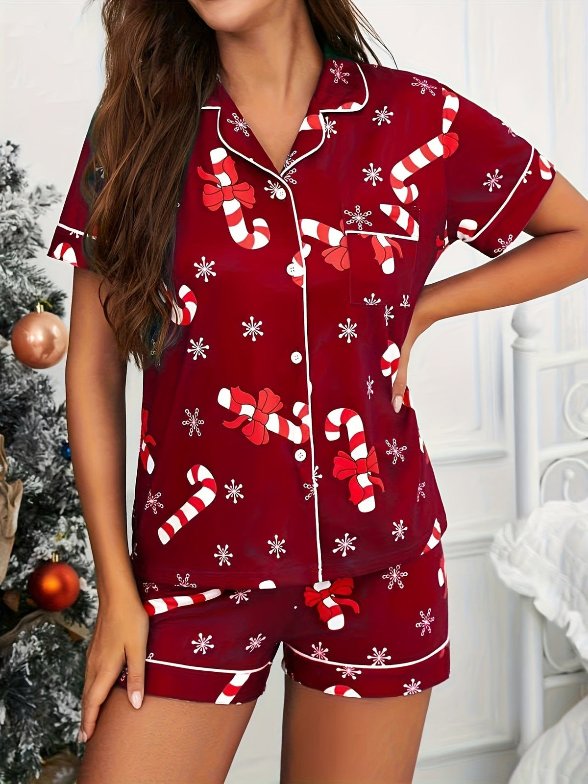 Candy cane Christmas pajama set in red for women