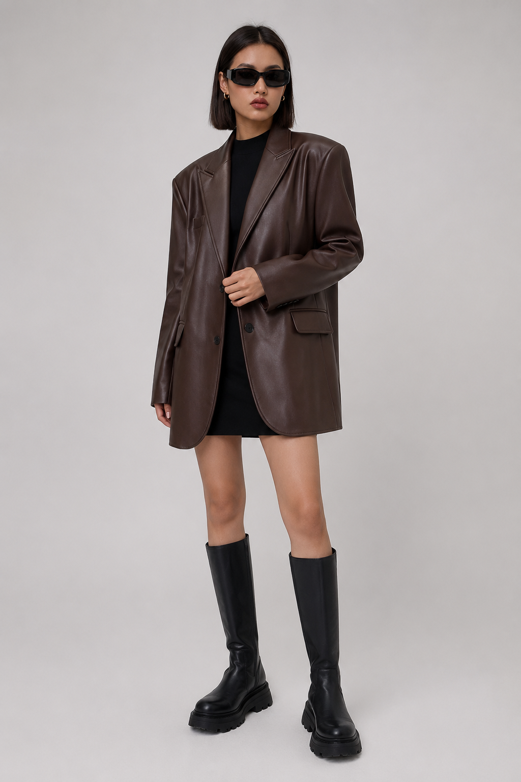 Oversized longline faux leather blazer for women
