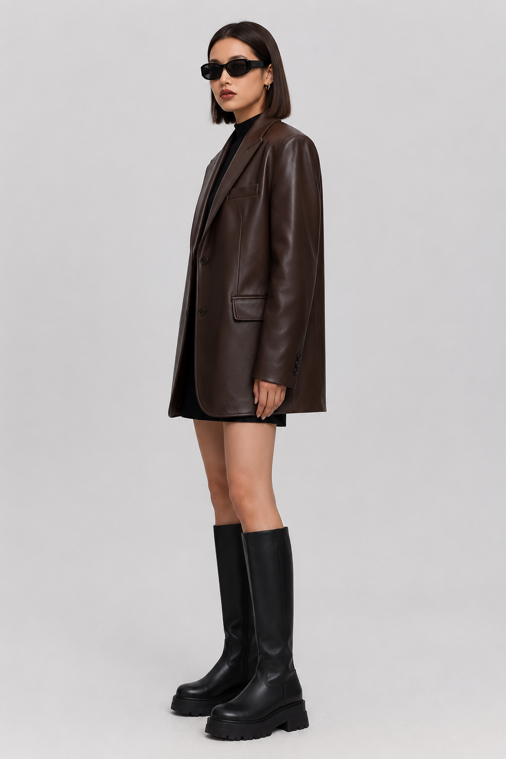 Oversized longline faux leather blazer for women
