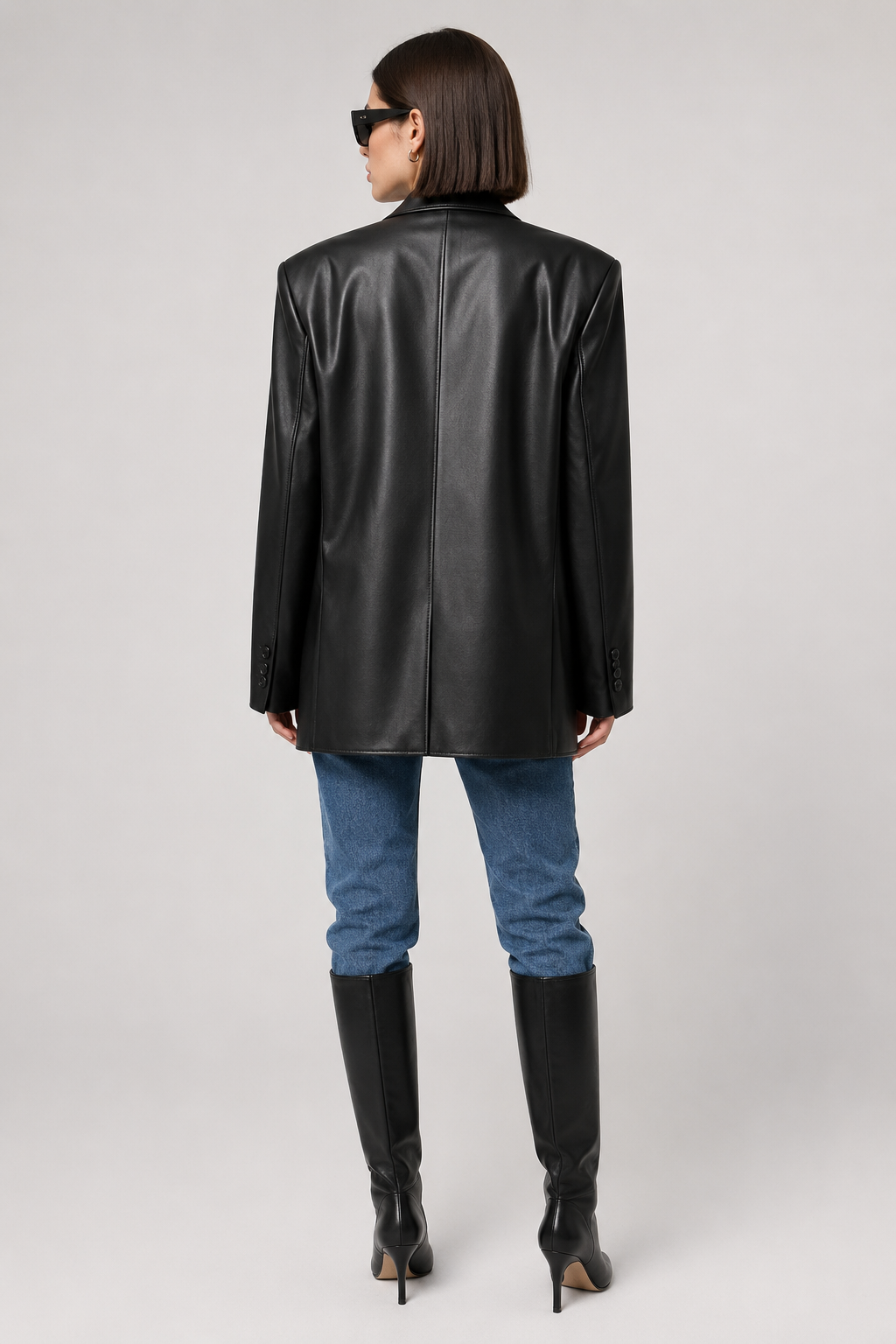 Oversized longline faux leather blazer for women