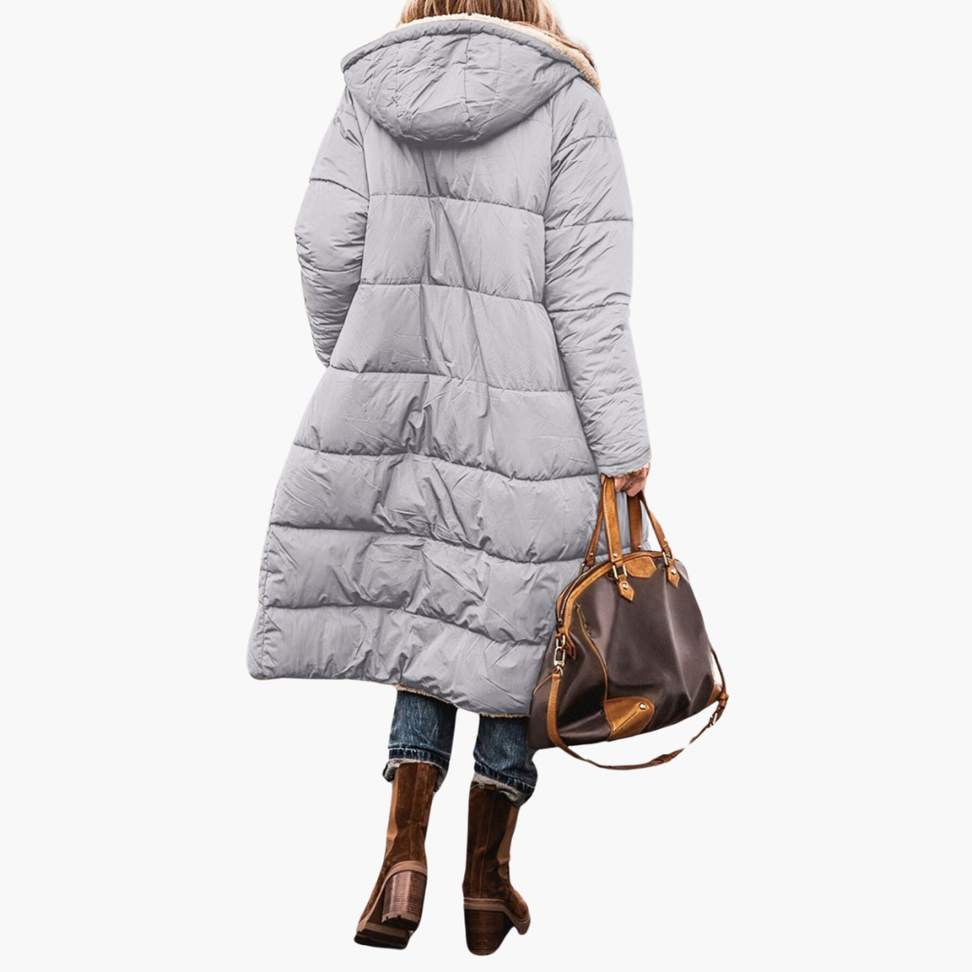 Fleece-lined hooded puffer coat for women