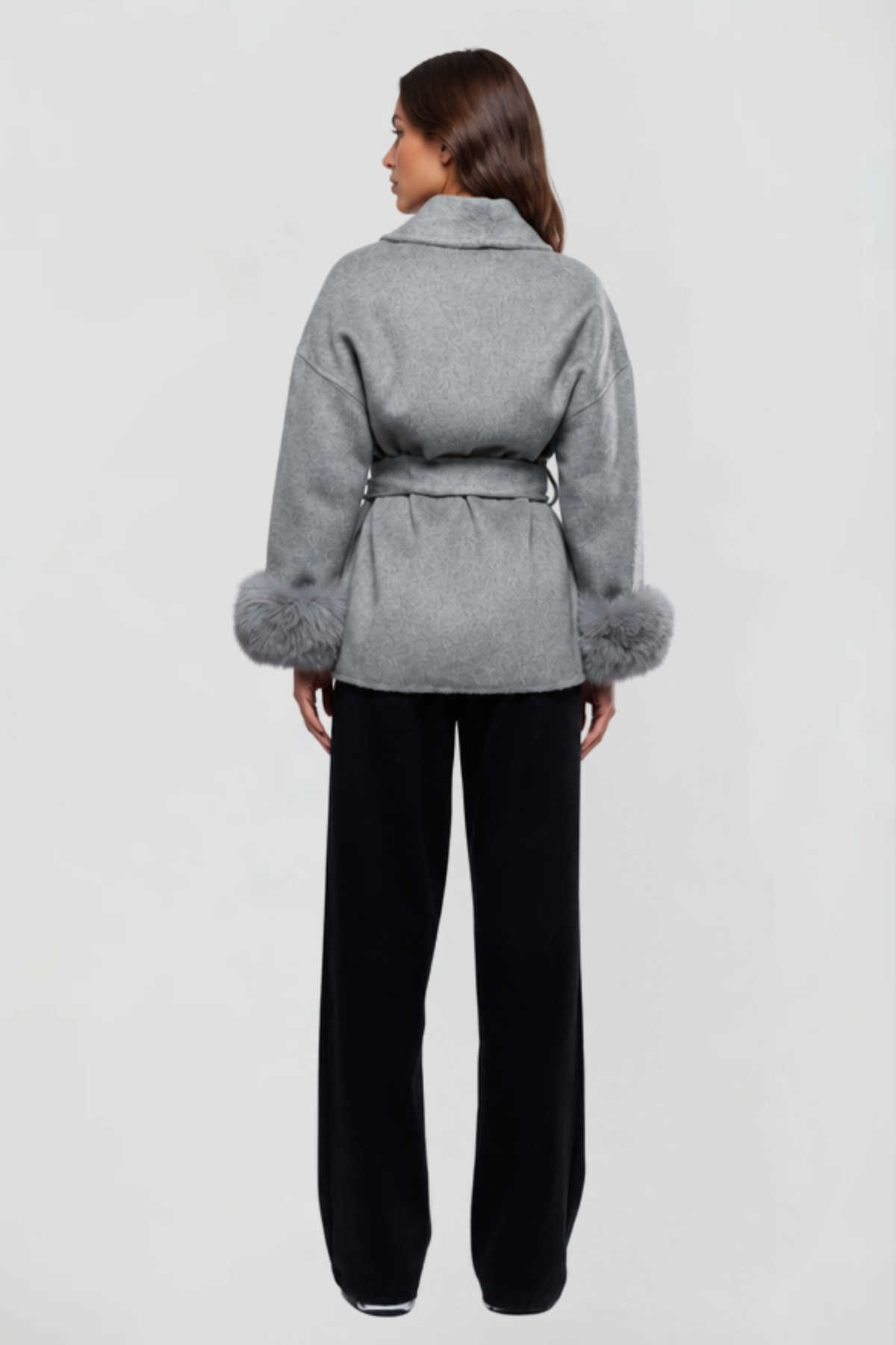 Relaxed fit wool-look belted coat for women