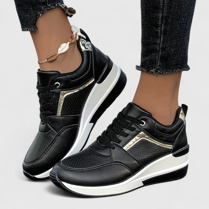 Metallic trim wedge sneakers for women