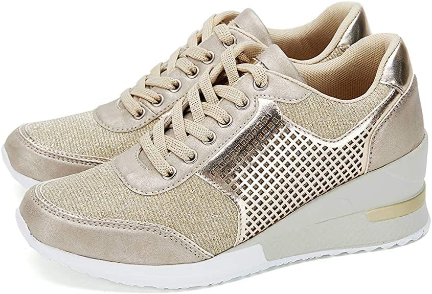 Mesh platform wedge sneakers for women