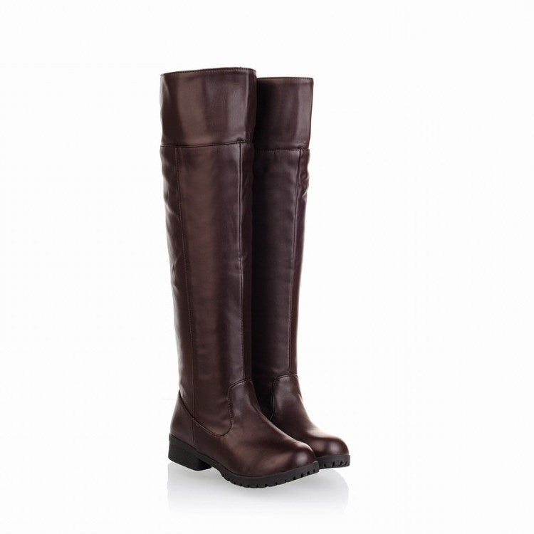 Leather-look over-the-knee square heel riding boots for women