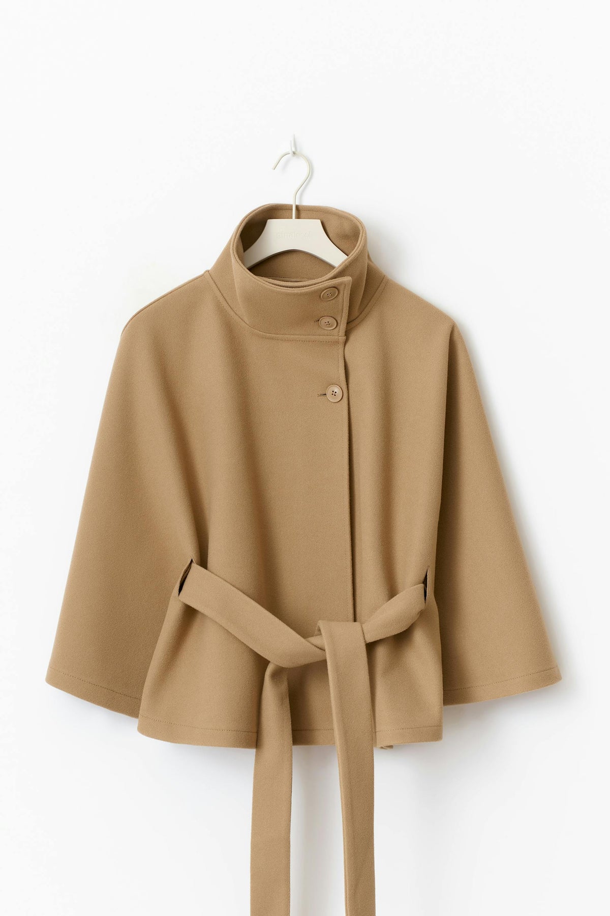 Belted cape jacket for women in beige, blue, brown or black
