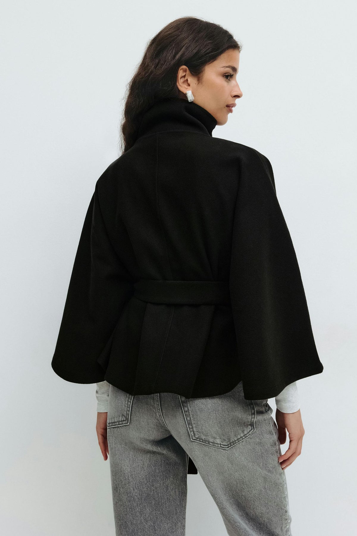 Belted cape jacket for women in beige, blue, brown or black
