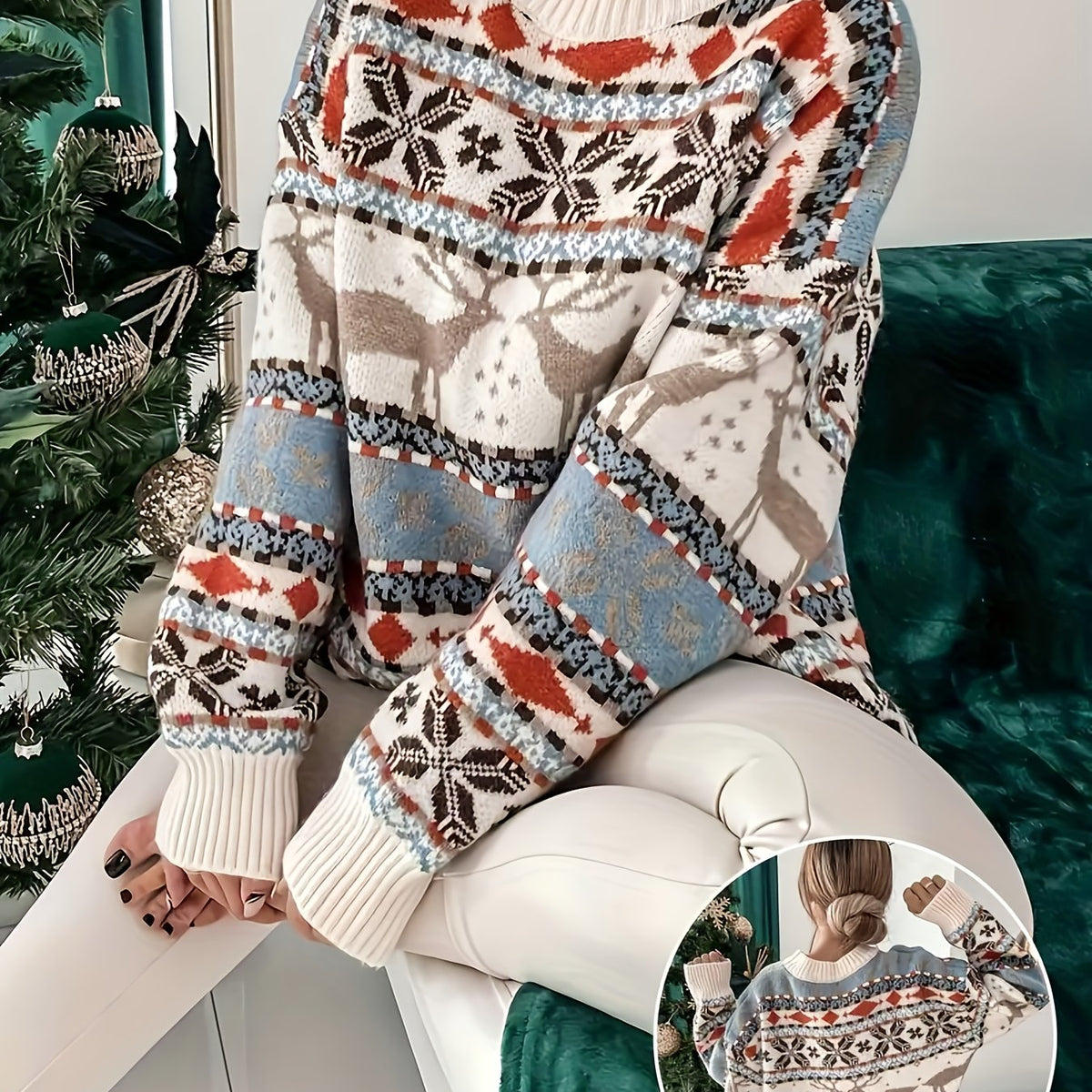 White reindeer Fair Isle Christmas sweater for women