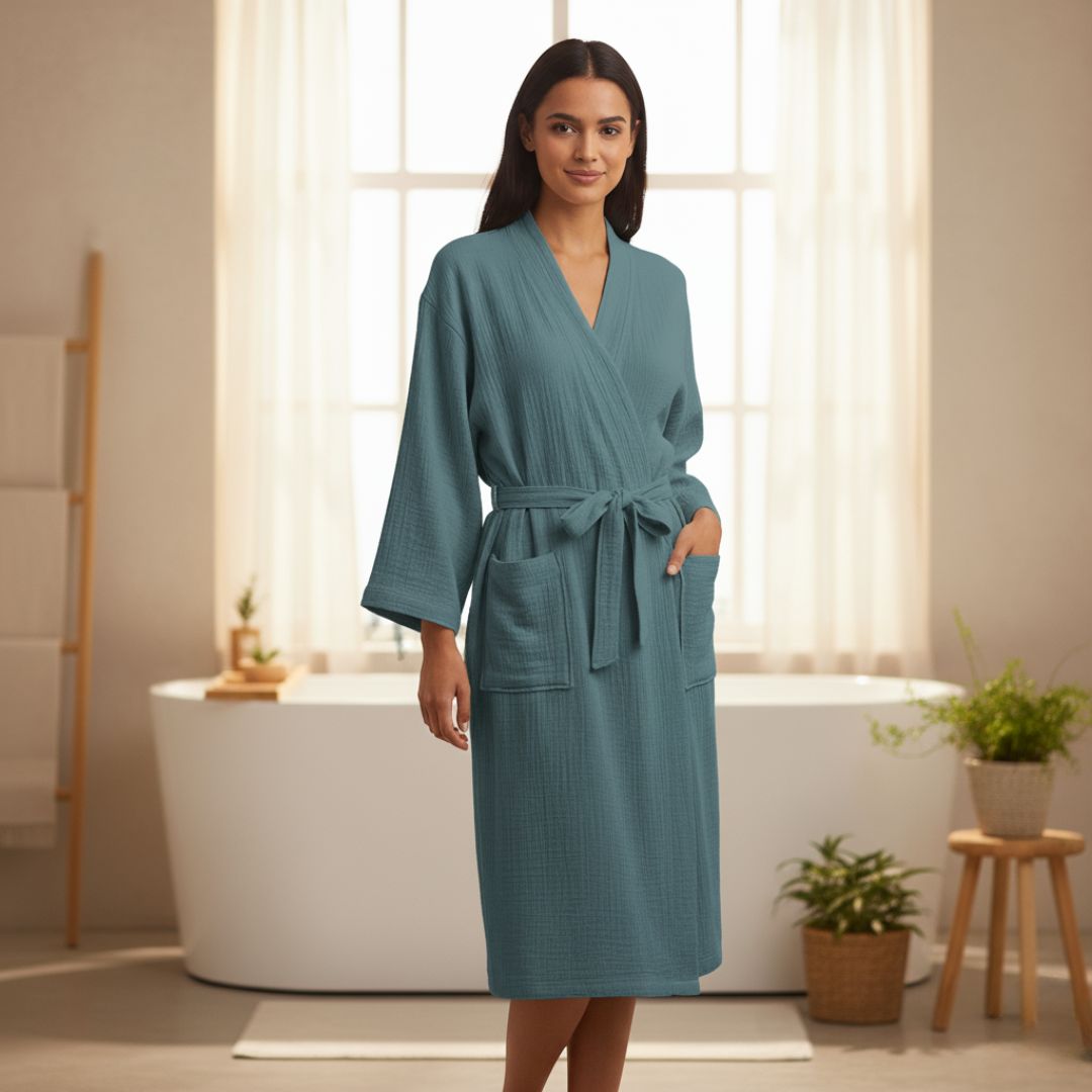 Cotton double gauze robe for women