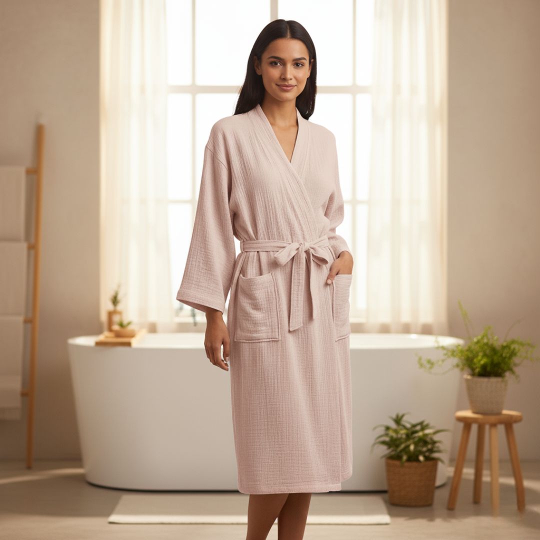 Cotton double gauze robe for women