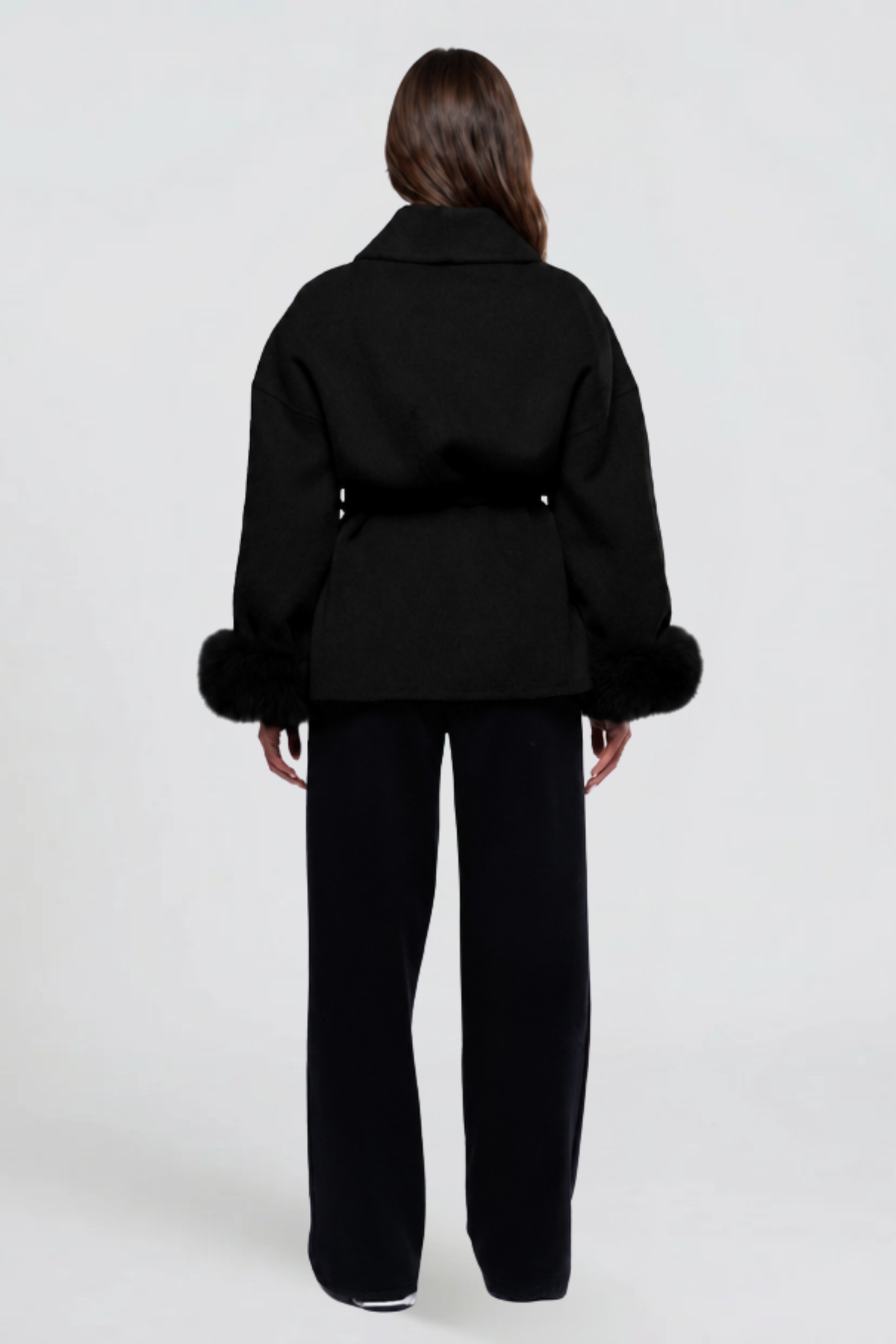 Relaxed fit wool-look belted coat for women