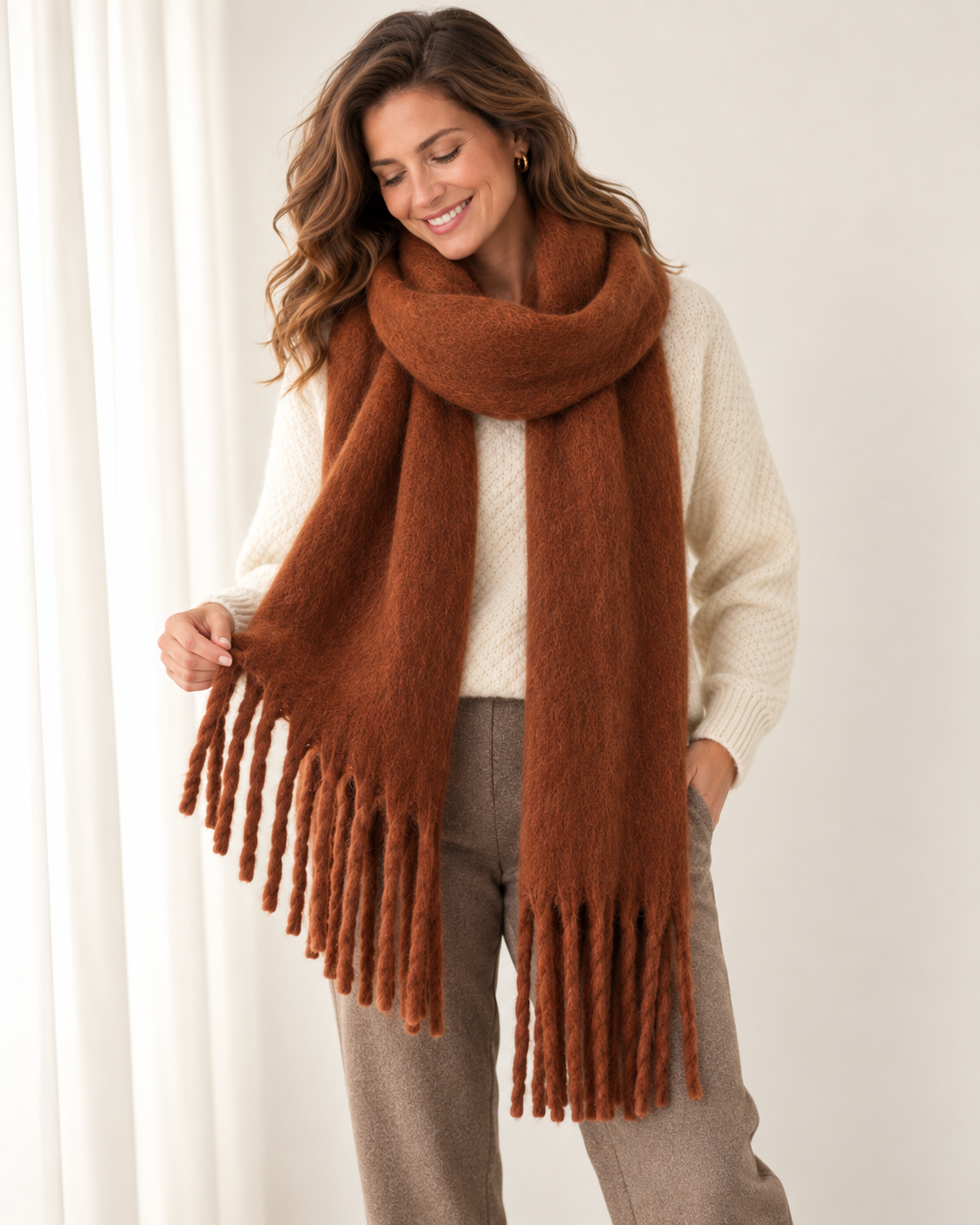 Brushed chunky fringe scarf for women