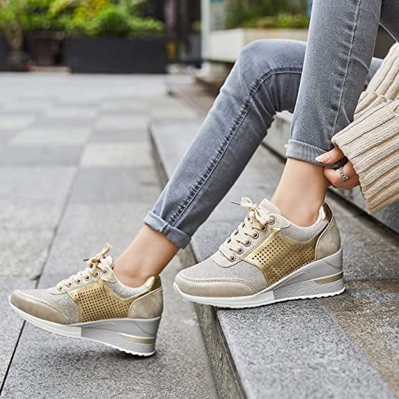 Mesh platform wedge sneakers for women