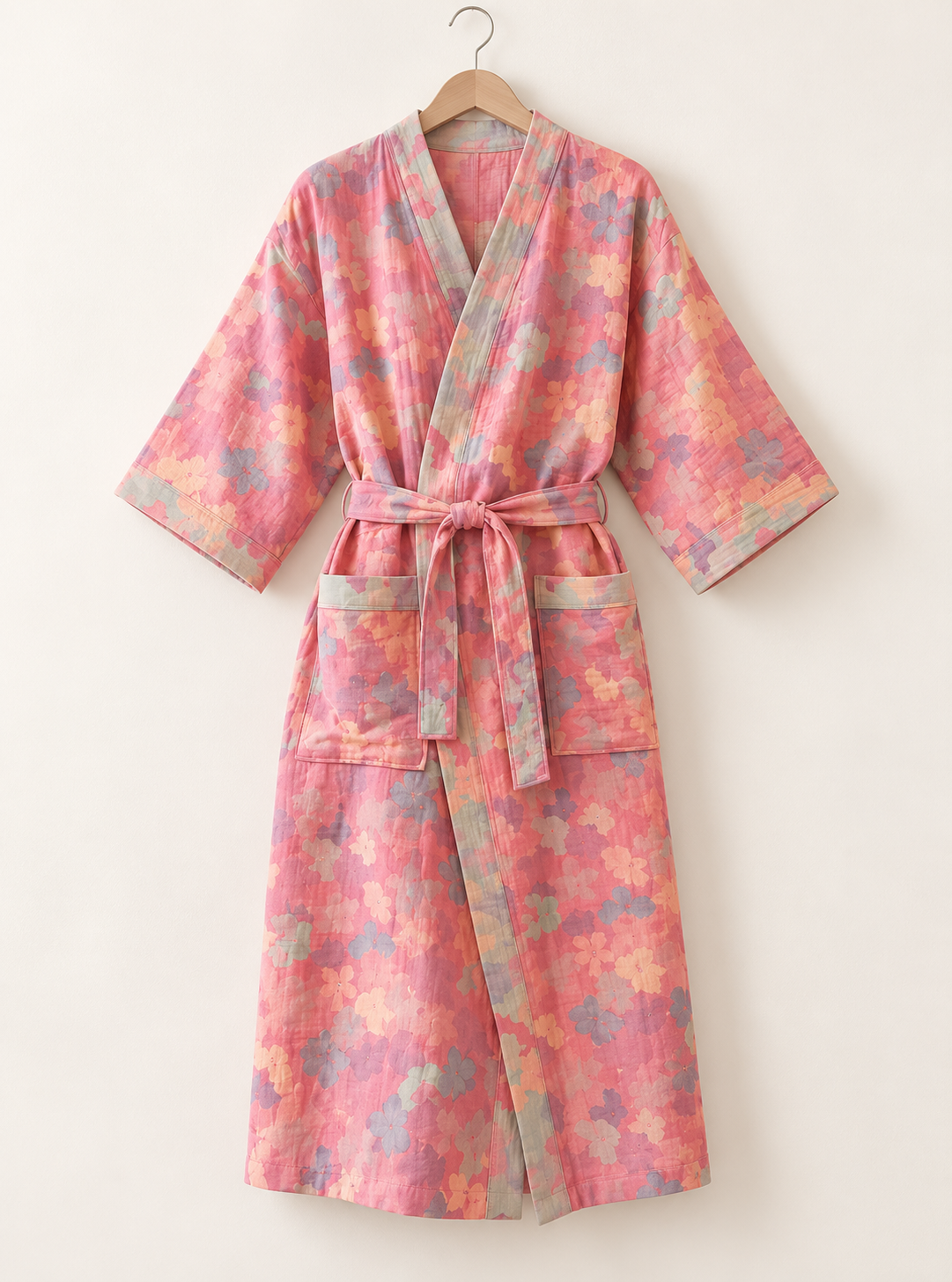 Floral cotton kimono robe for women