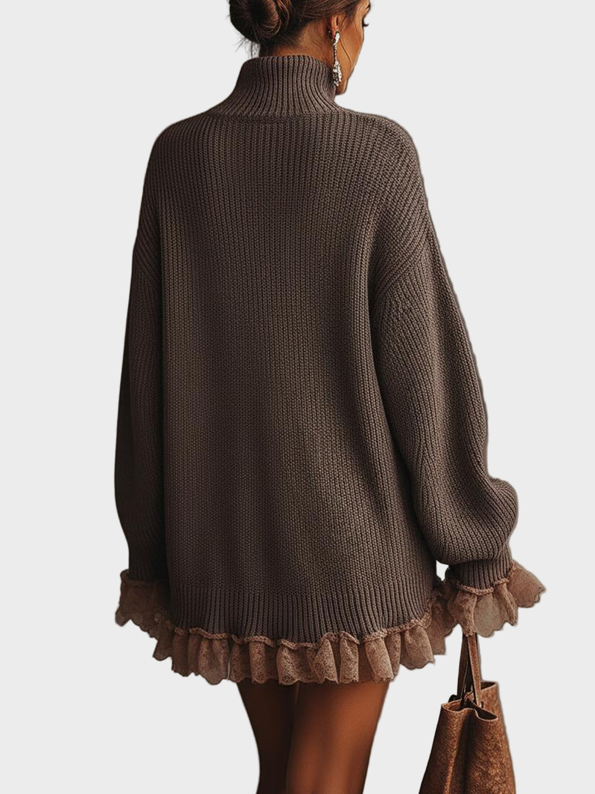 Ruffle trim turtleneck sweater dress for women