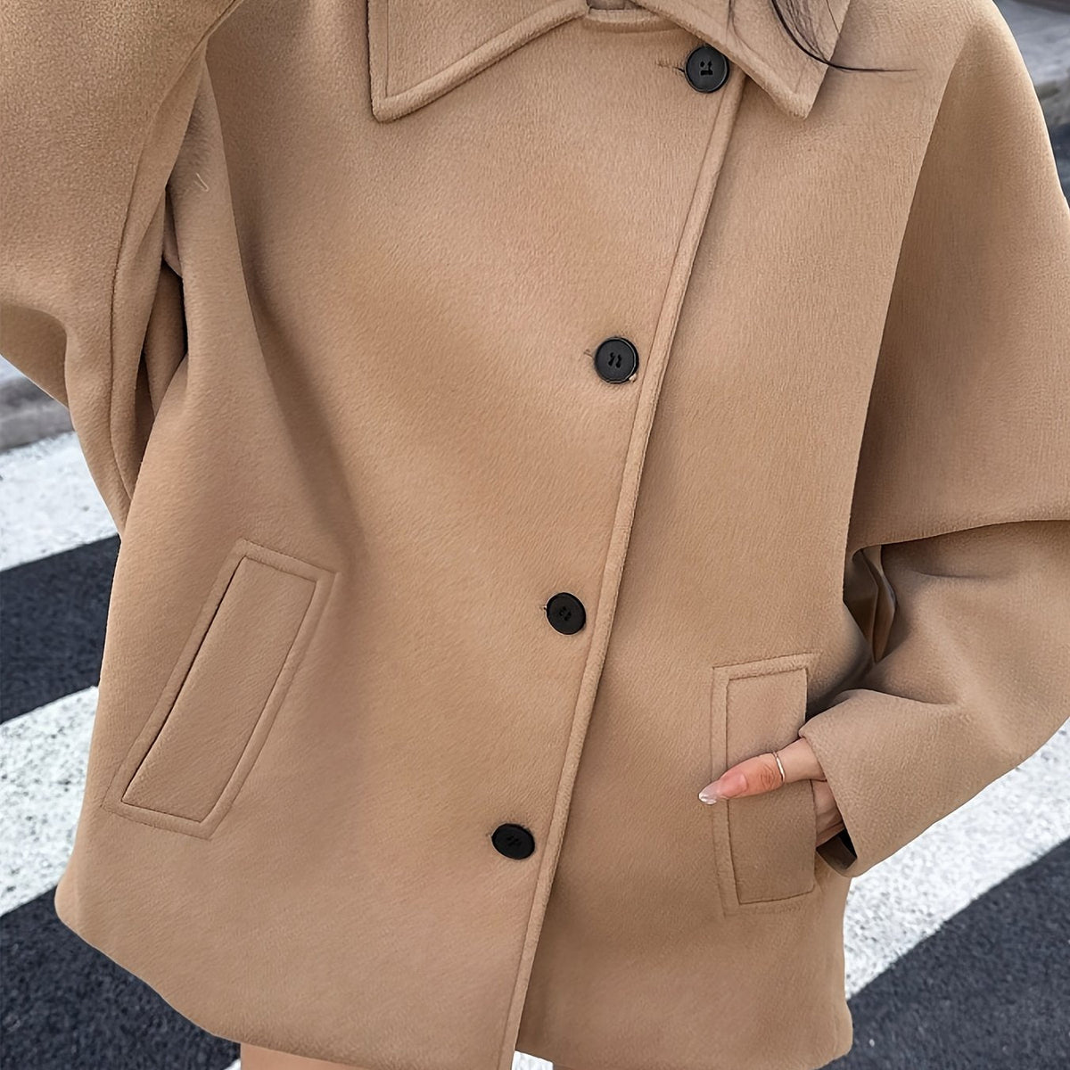 Batwing sleeve pea coat for women