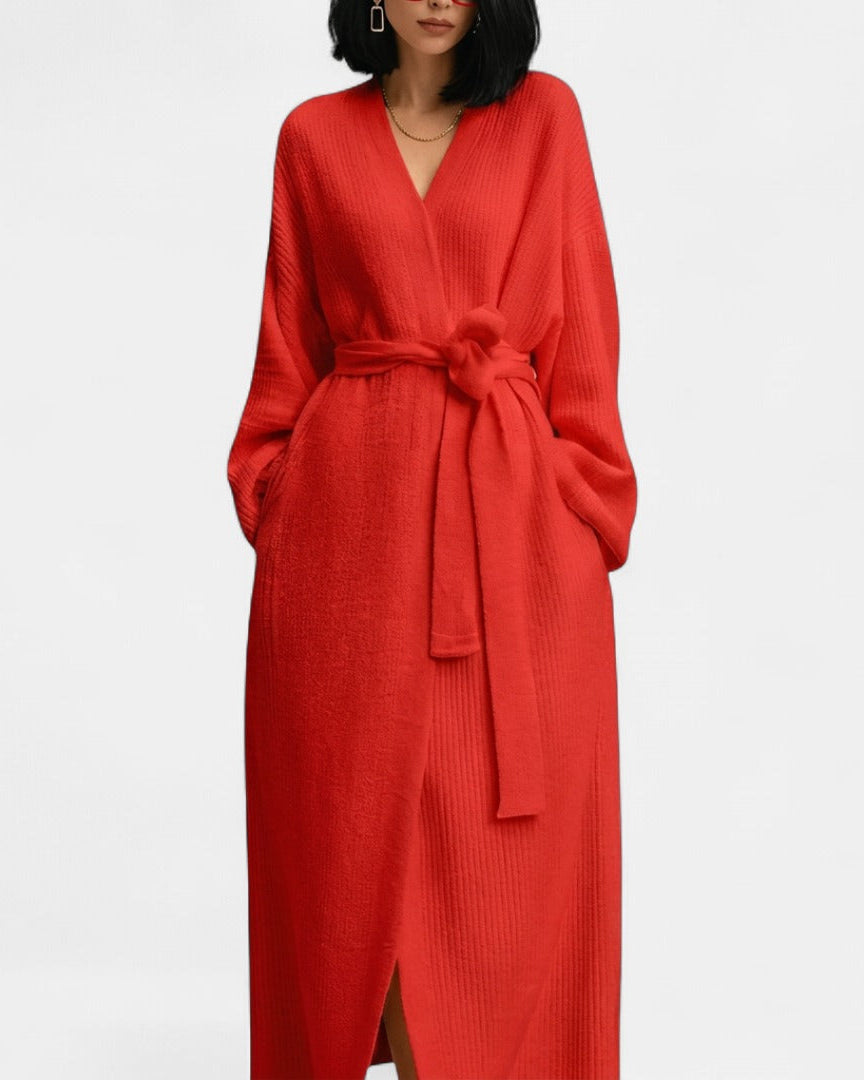 Long ribbed knit robe for women