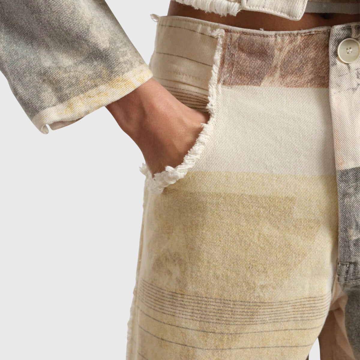 Collage print wide leg jeans for women