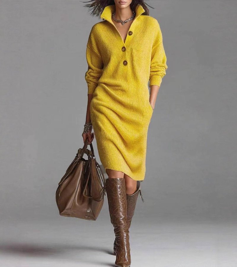 Button front sweater dress for women