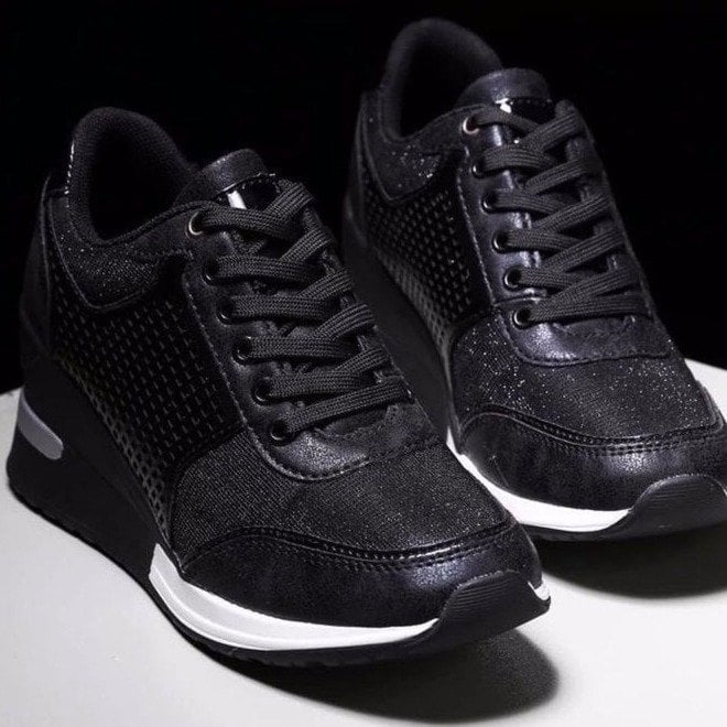 Mesh platform wedge sneakers for women