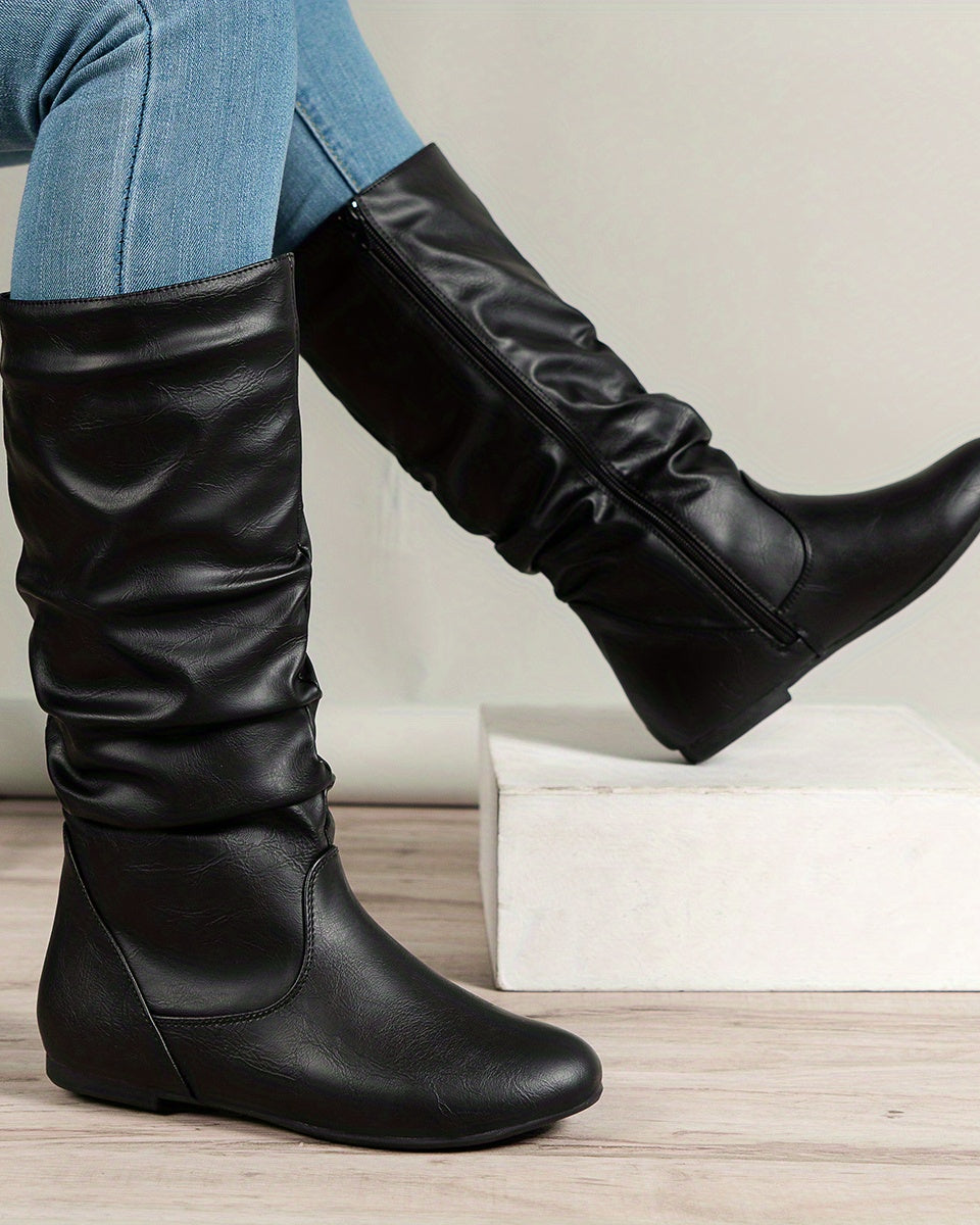 Ruched mid-calf slouch boots for women