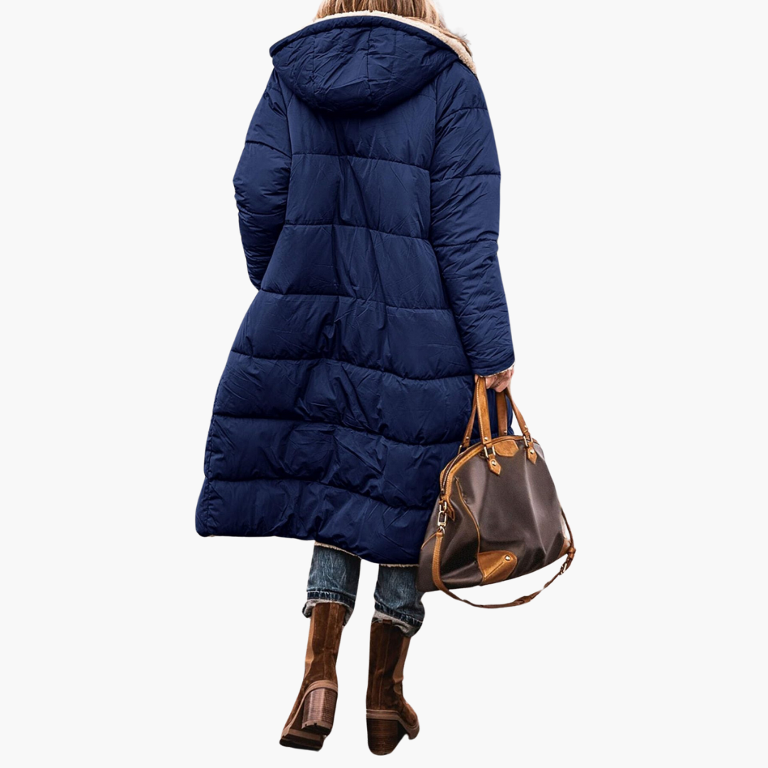 Fleece-lined hooded puffer coat for women