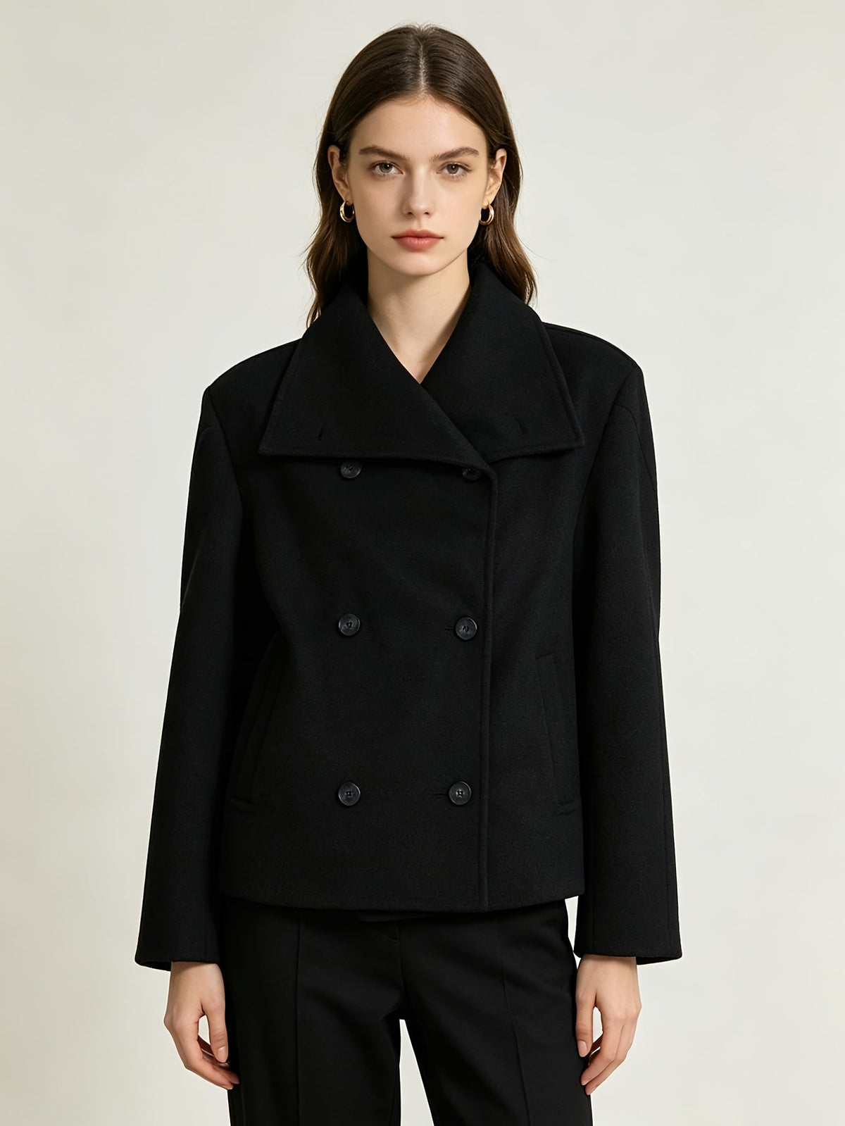 Welt pocket cropped pea coat for women