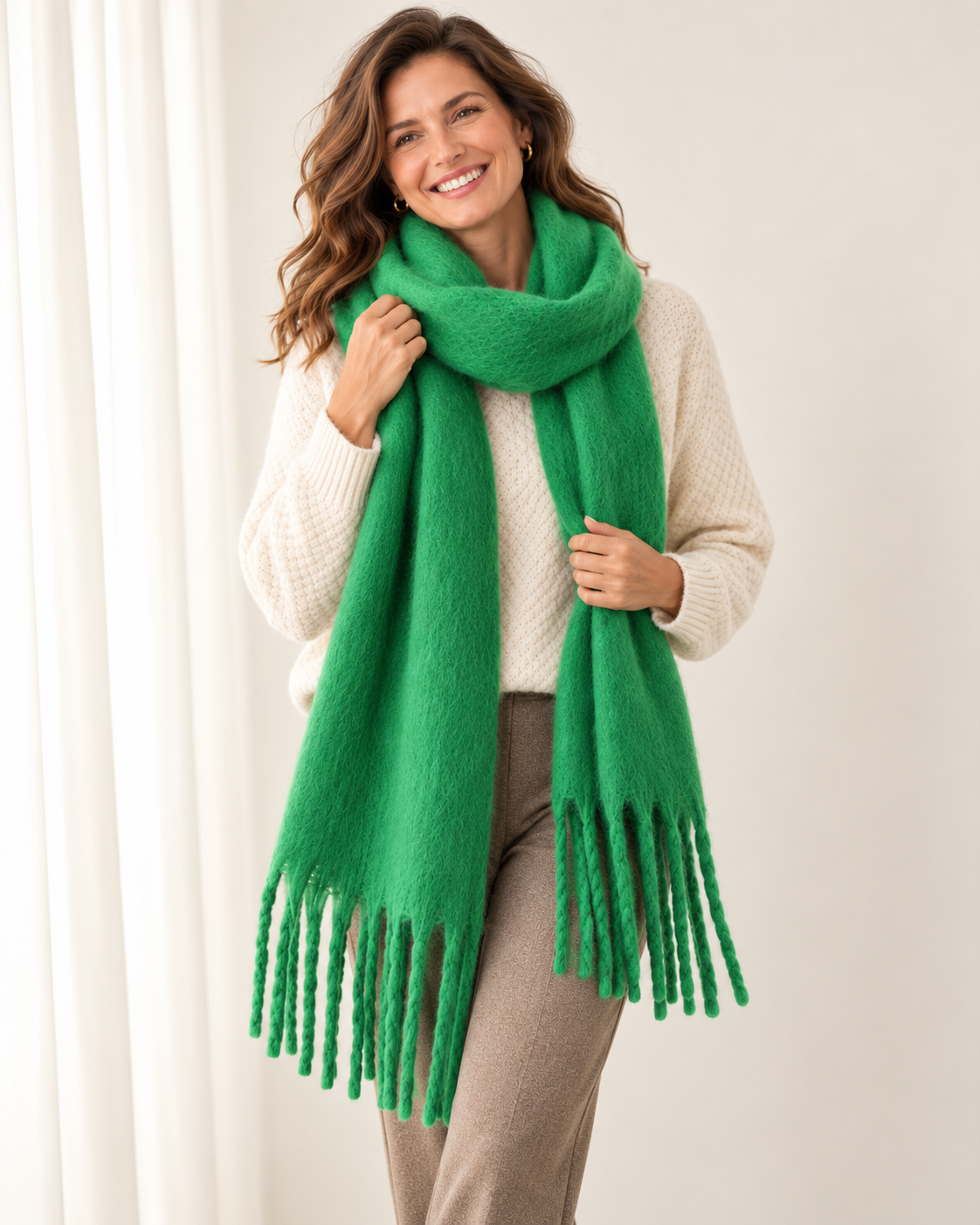 Brushed chunky fringe scarf for women