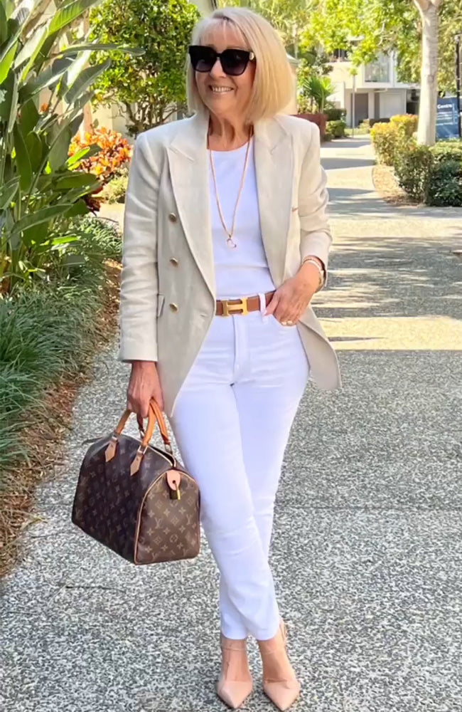 Double-breasted blazer in beige for women