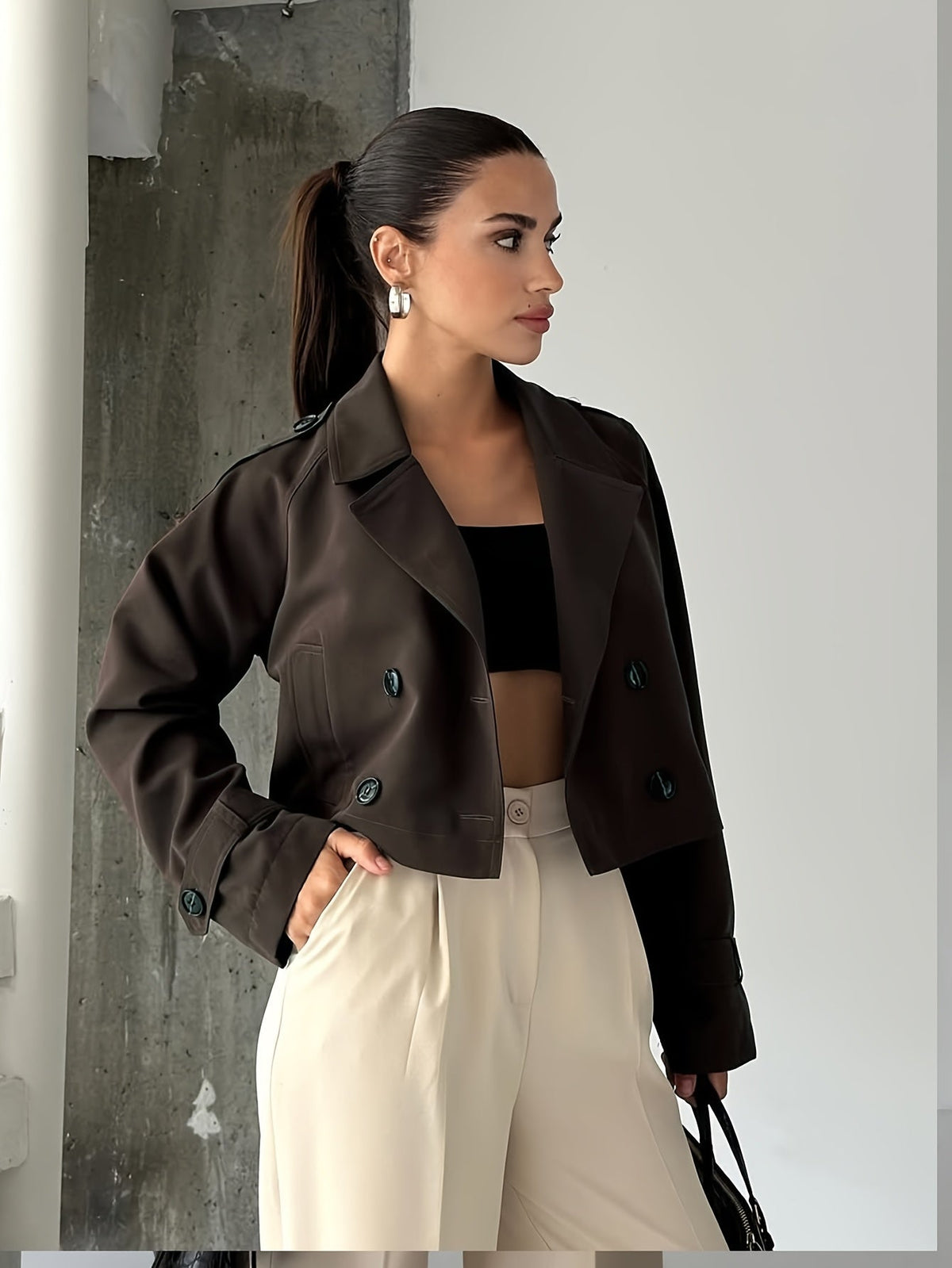 Cropped tailored pea coat for women