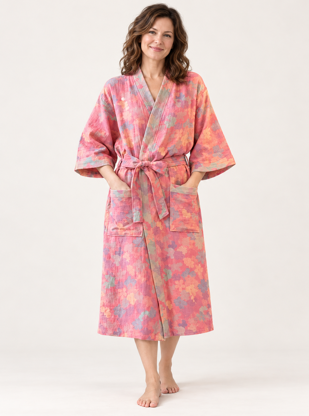 Floral cotton kimono robe for women