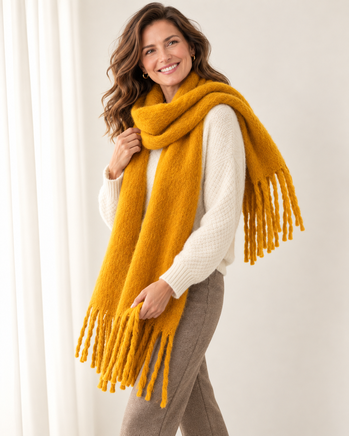 Brushed chunky fringe scarf for women