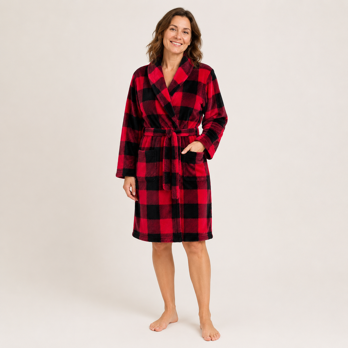 Shawl collar plush fleece robe for women