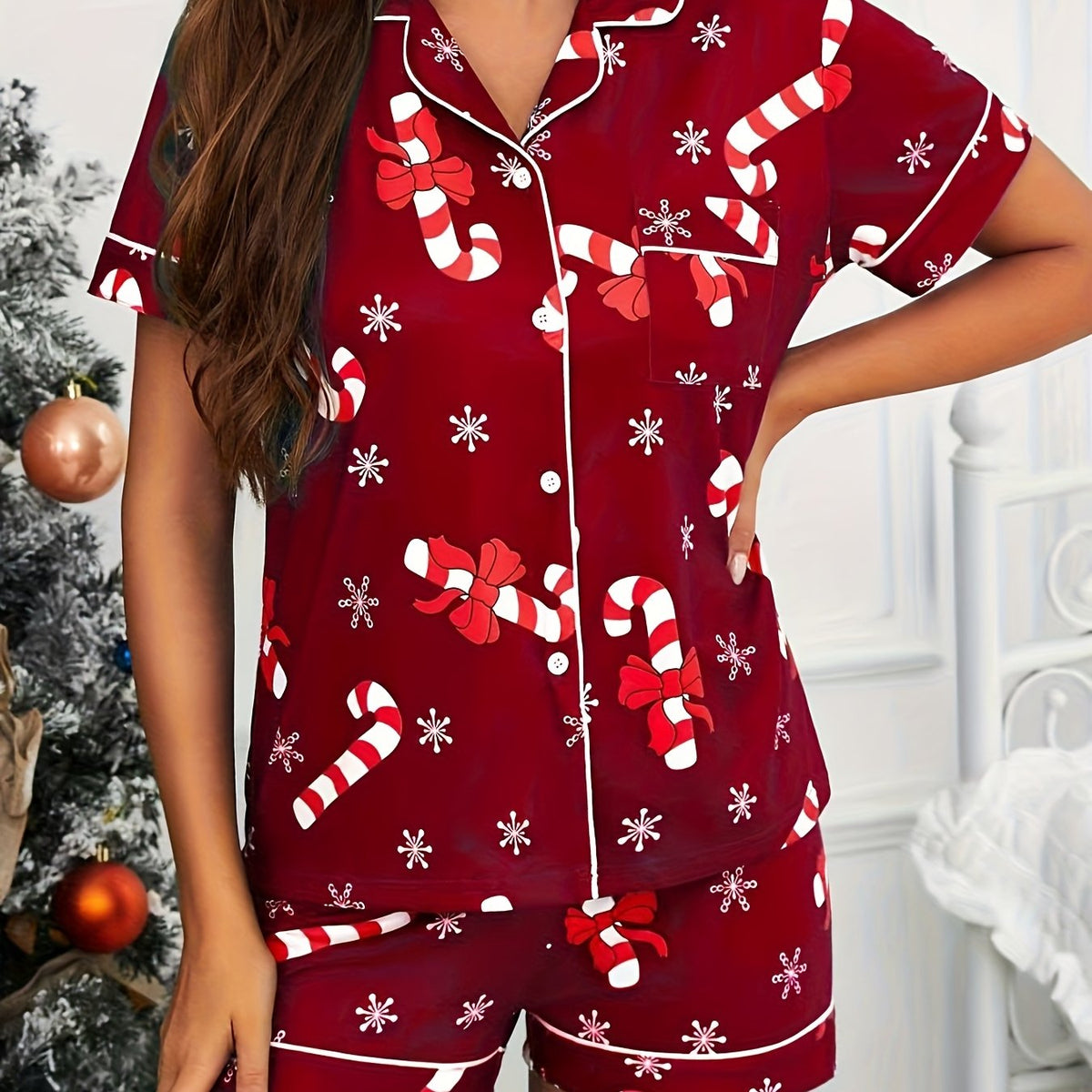 Candy cane Christmas pajama set for women