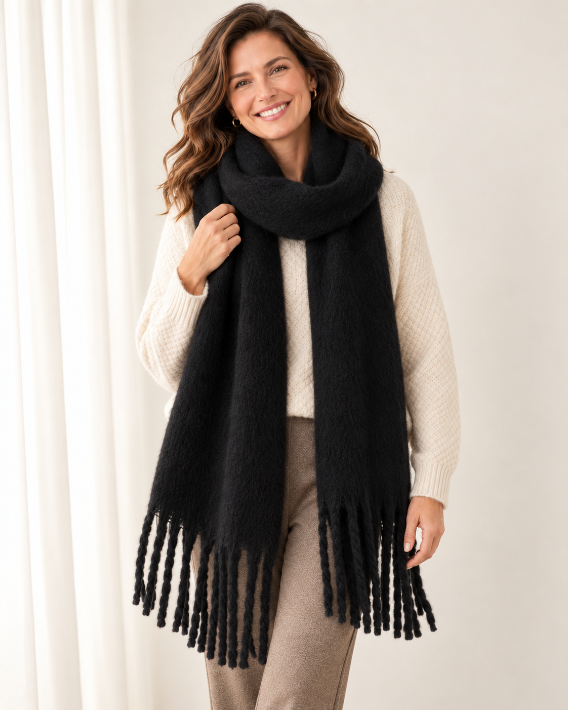 Brushed chunky fringe scarf for women