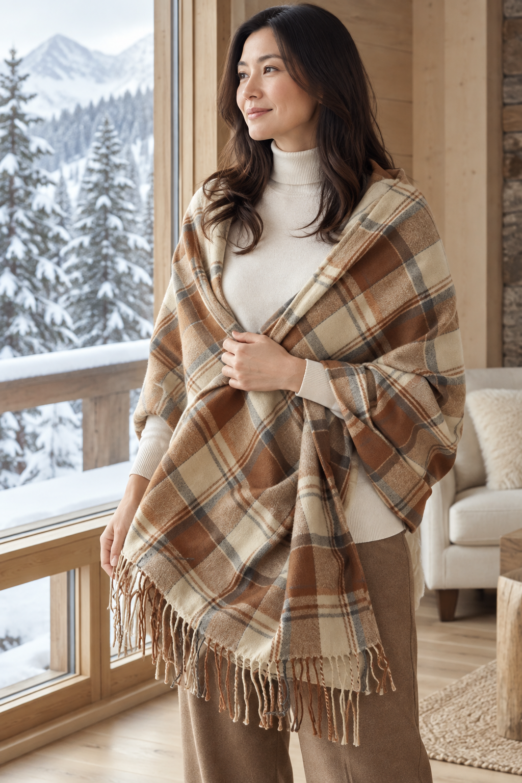 Classic check winter scarf for women