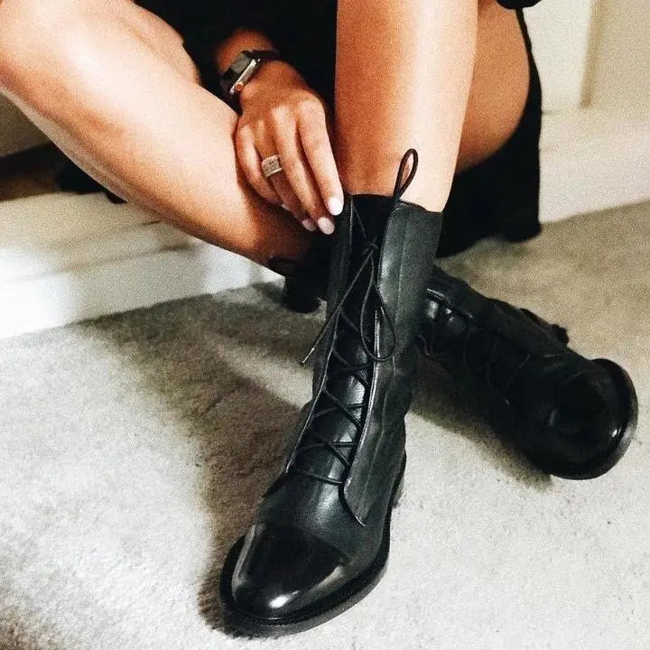 Lace-up leather ankle boots for women