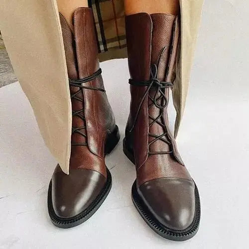 Lace-up leather ankle boots for women