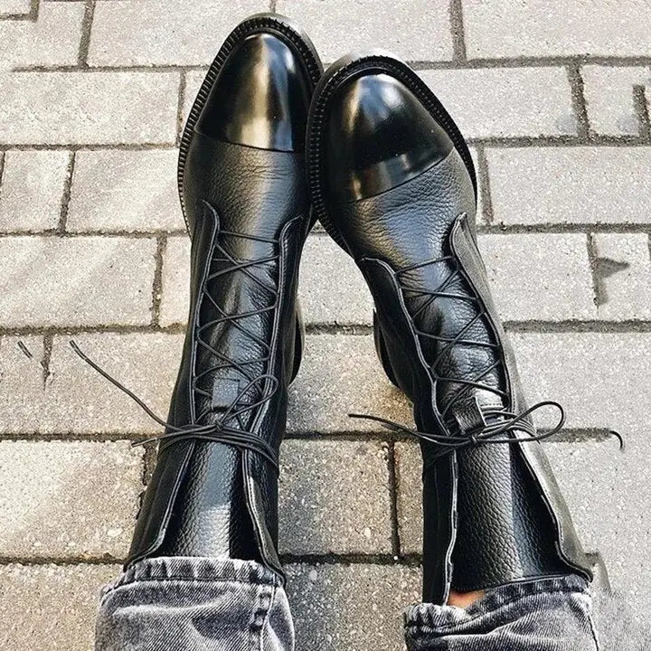 Lace-up leather ankle boots for women