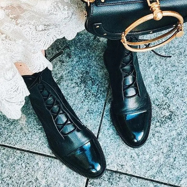 Lace-up leather ankle boots for women