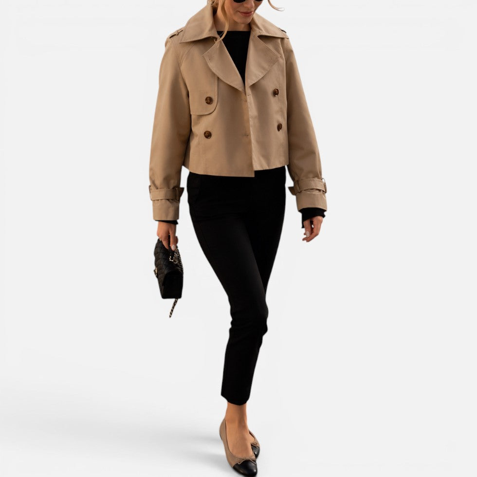 Cropped trench jacket for women in brown, black, gray or beige