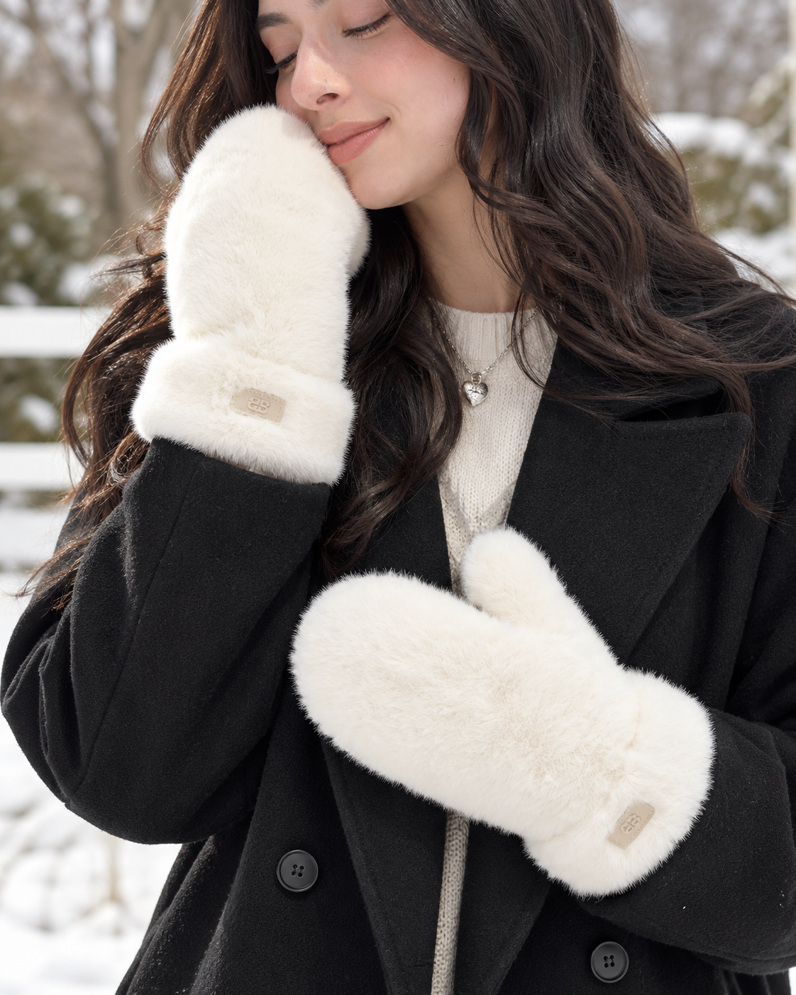Fluffy sherpa-lined mittens for women