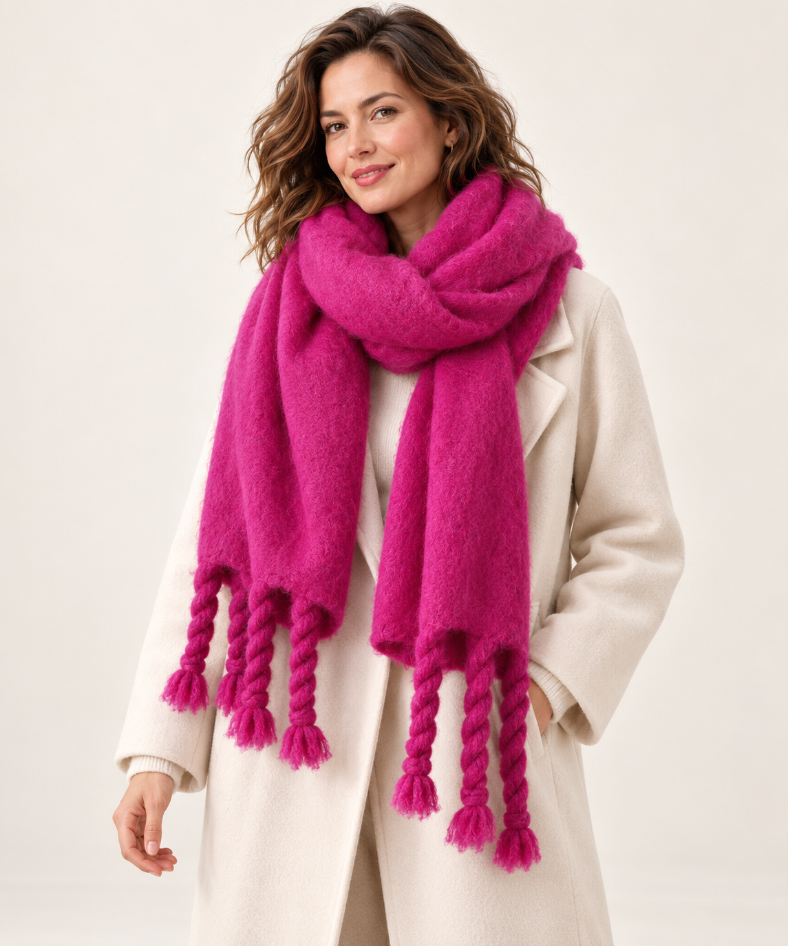 Chunky twisted tassel scarf for women