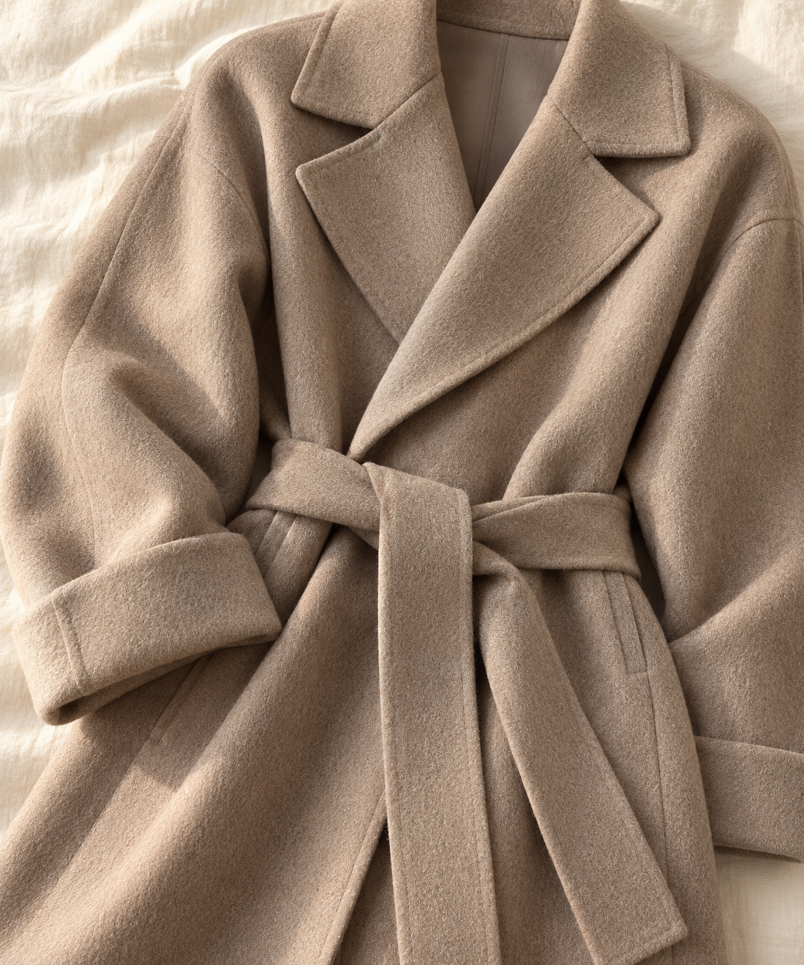 Long wrap wool-look belted coat for women