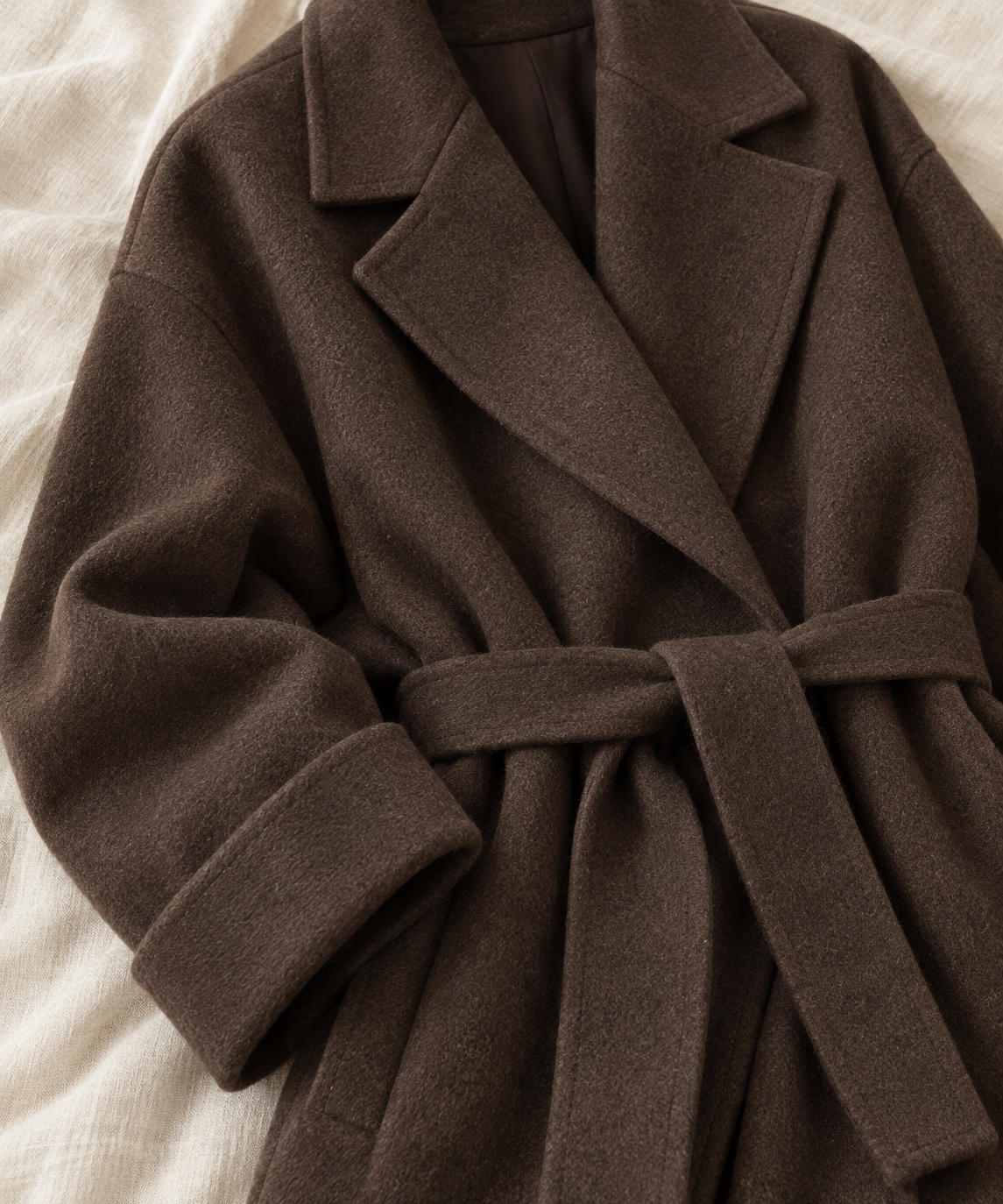 Long wrap wool-look belted coat for women