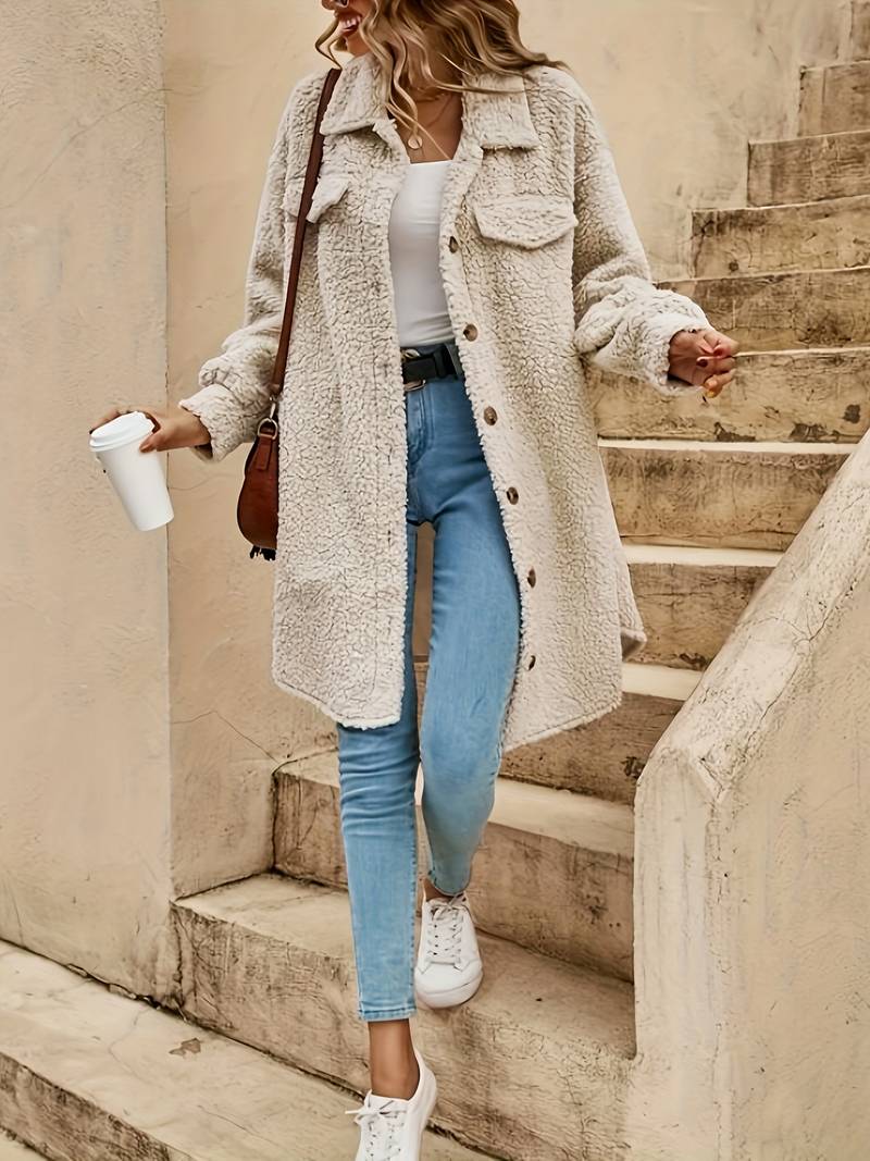 Oversized longline teddy coat for women